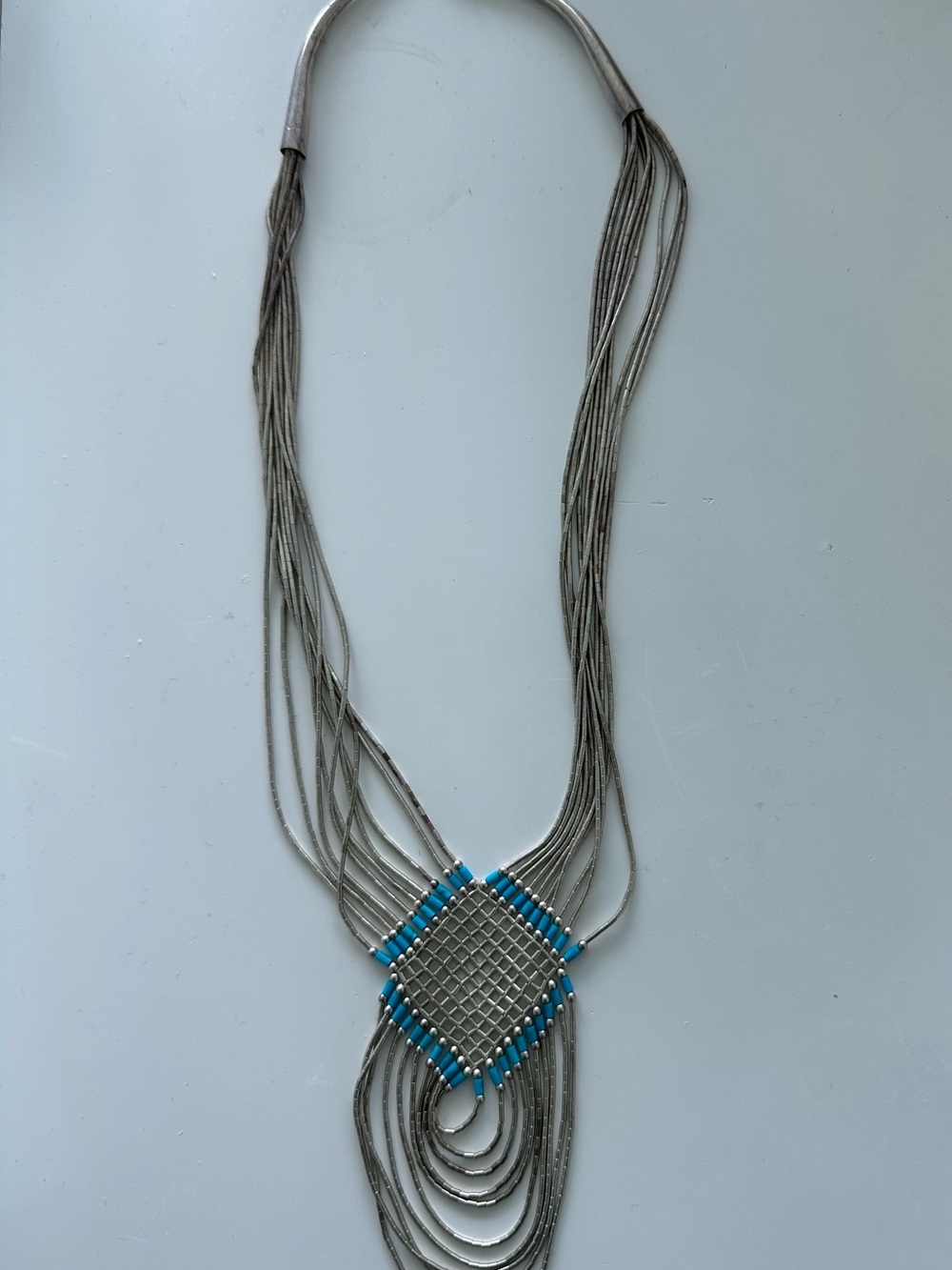 Vintage southwestern liquid sterling silver 10 strand necklace